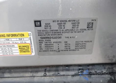 2014 GMC Acadia Slt-1 from USA, damaged, VIN 1GKKRRKD1EJ331341